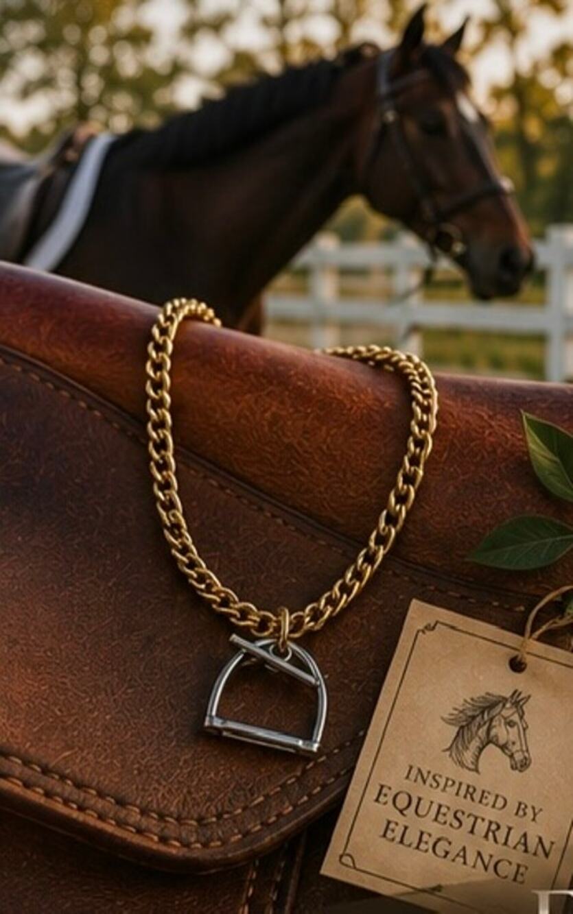 Equestrian Stirrup Necklace –18K Gold-Plated Stainless Steel